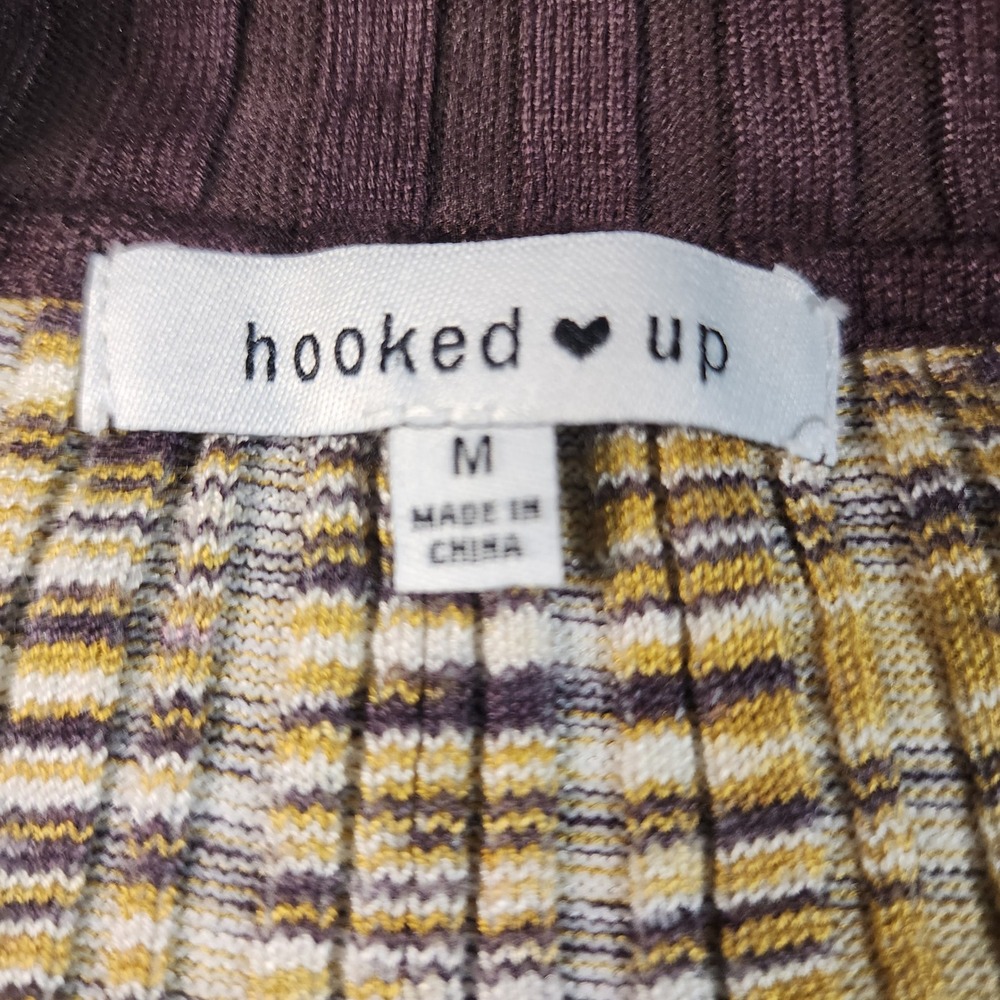 Hooked Up Y2K Brown Mustard Striped Ribbed Cardigan Sweater M Fitted - Picture 5 of 6